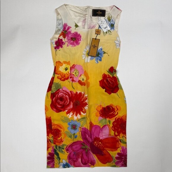 Fendi Multicolor Floral Mini Dress Sz 44 Made In Italy - Picture 7 of 12